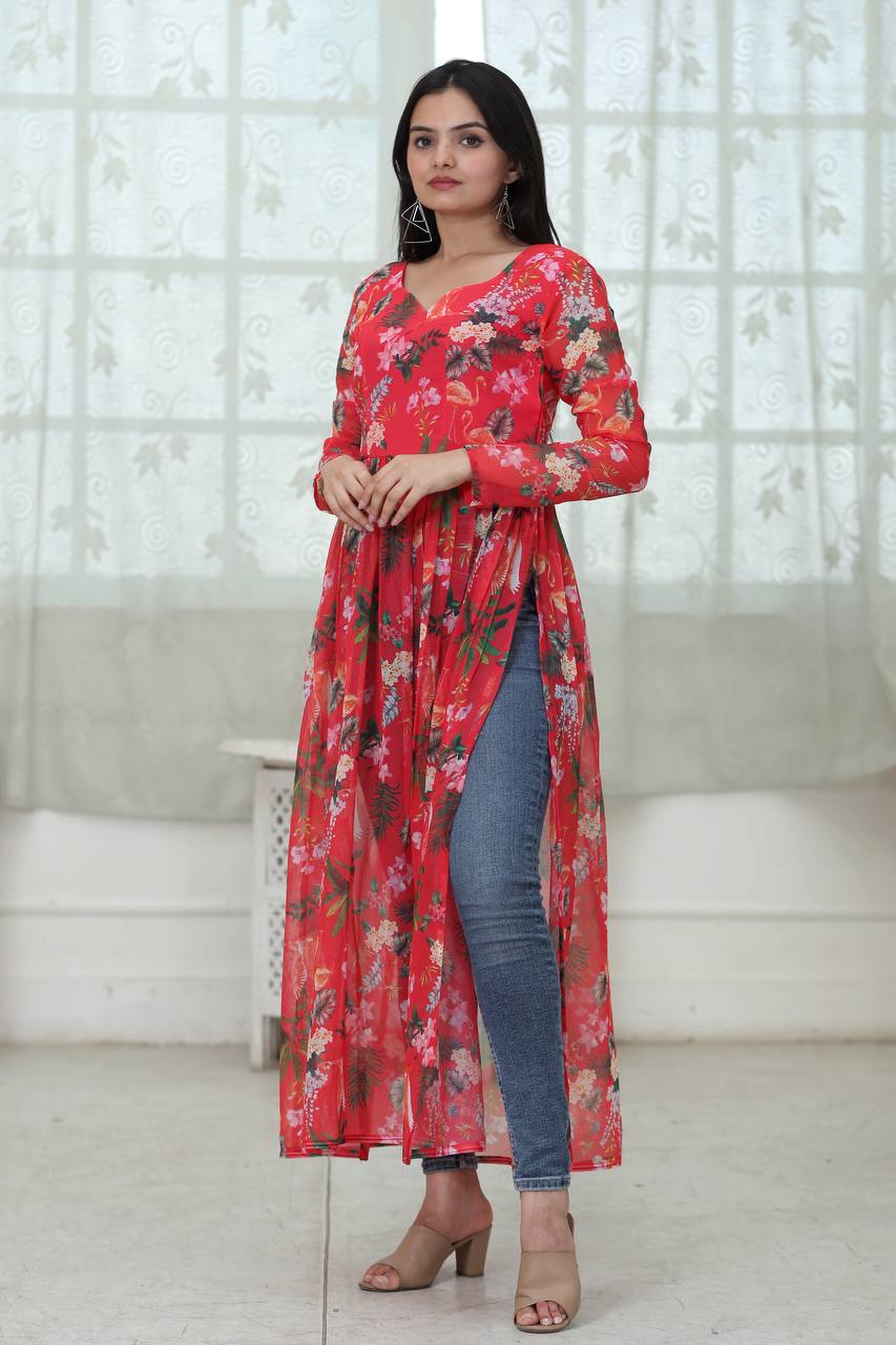 Designs Long Gown Kurti With Jeans Jeans Stylish Latest Kurti