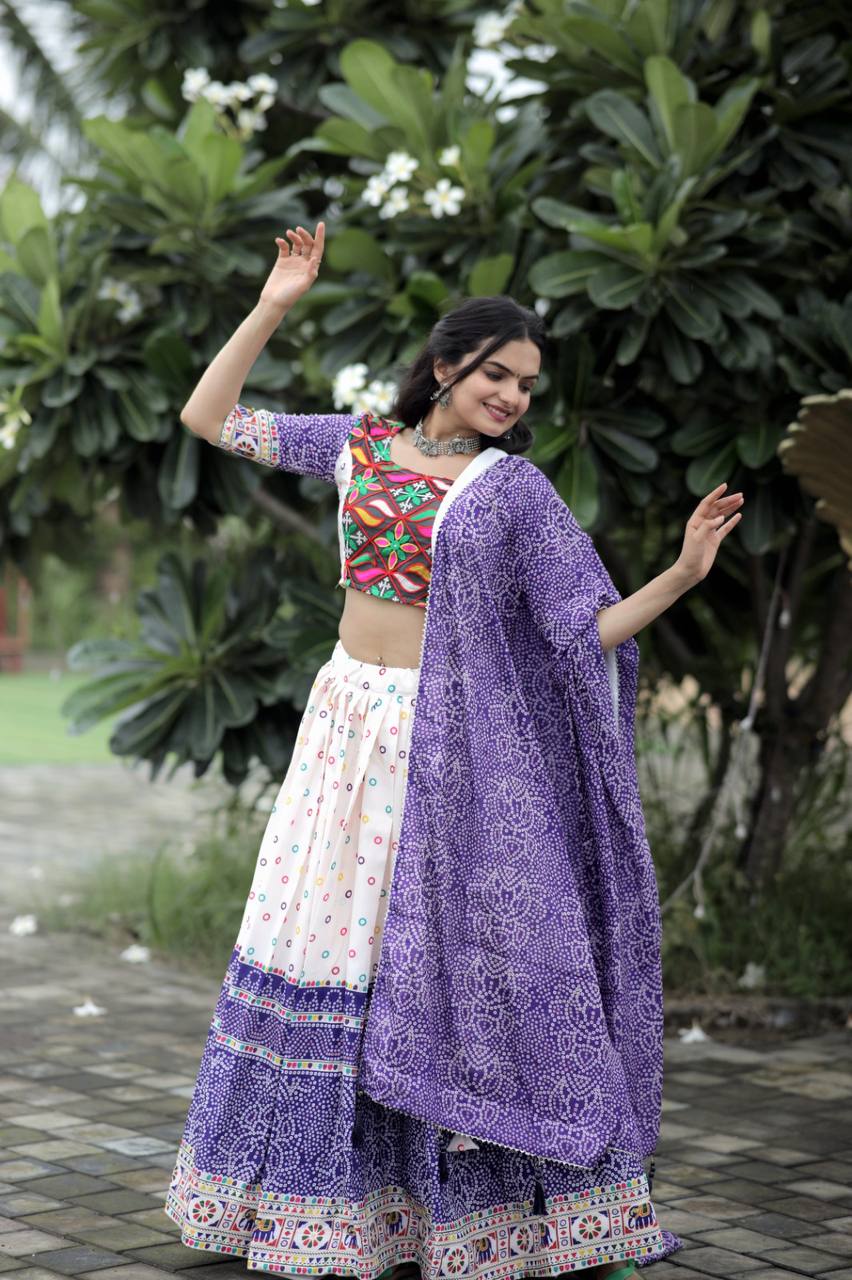 Traditional White With Purple Color Navratri Wear Lehenga Choli