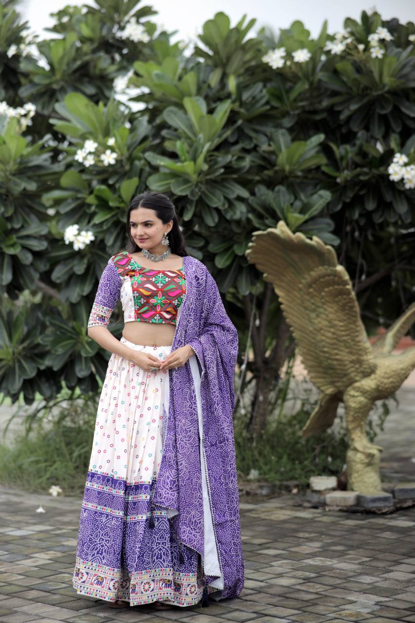 Traditional White With Purple Color Navratri Wear Lehenga Choli