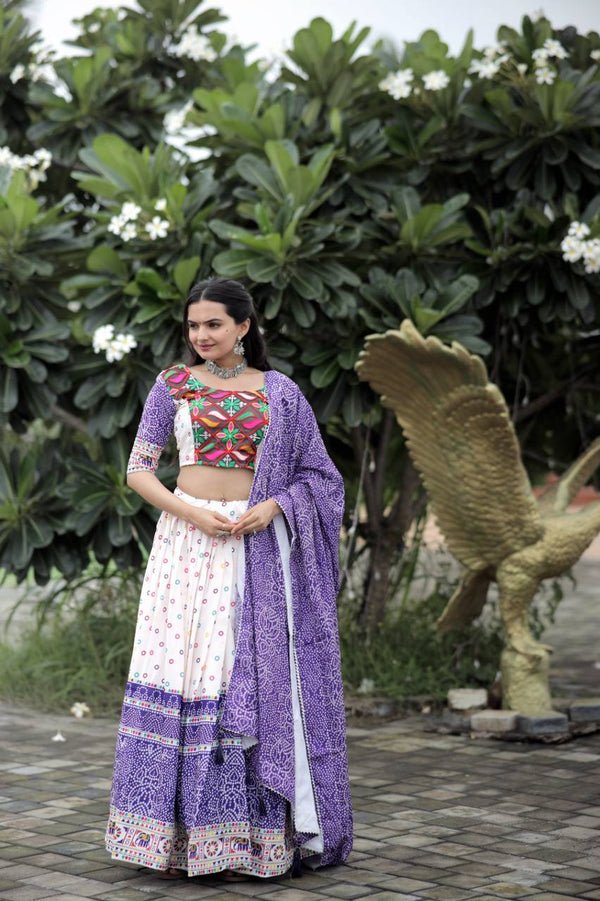 Traditional White With Purple Color Navratri Wear Lehenga Choli