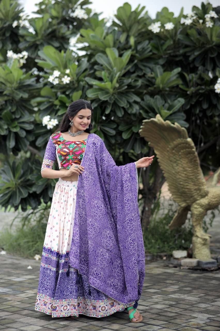 Traditional White With Purple Color Navratri Wear Lehenga Choli