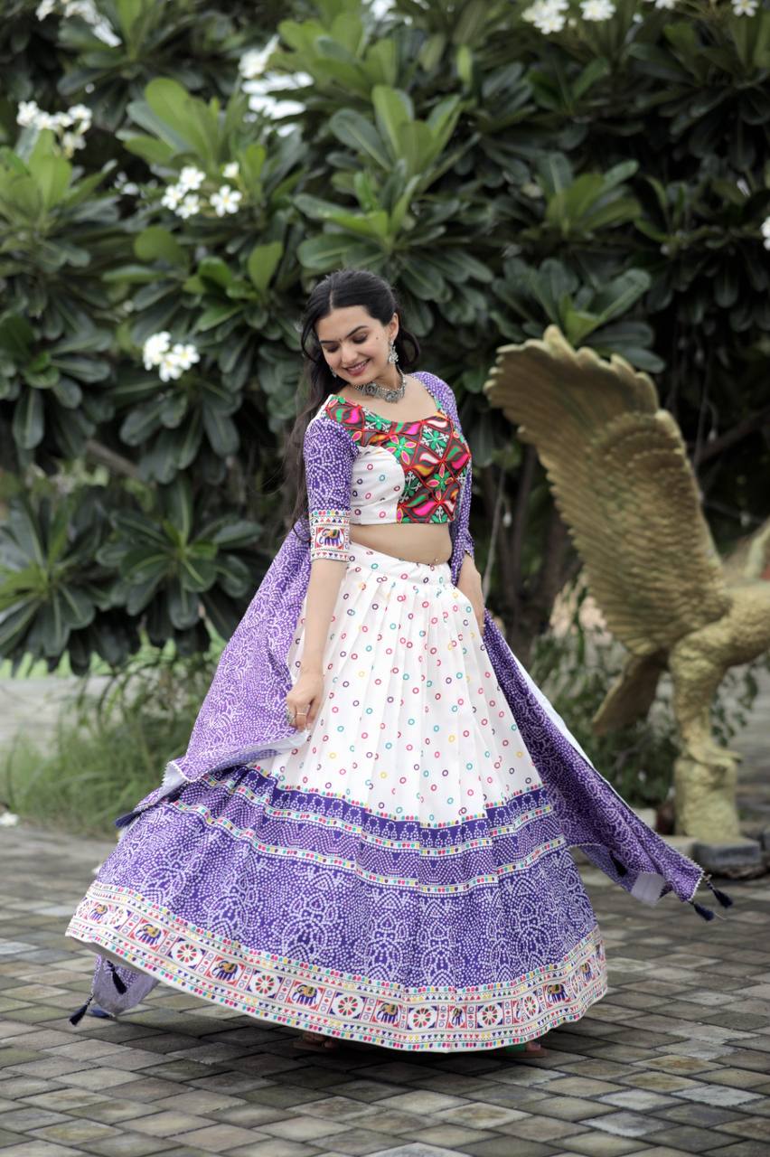 Traditional White With Purple Color Navratri Wear Lehenga Choli