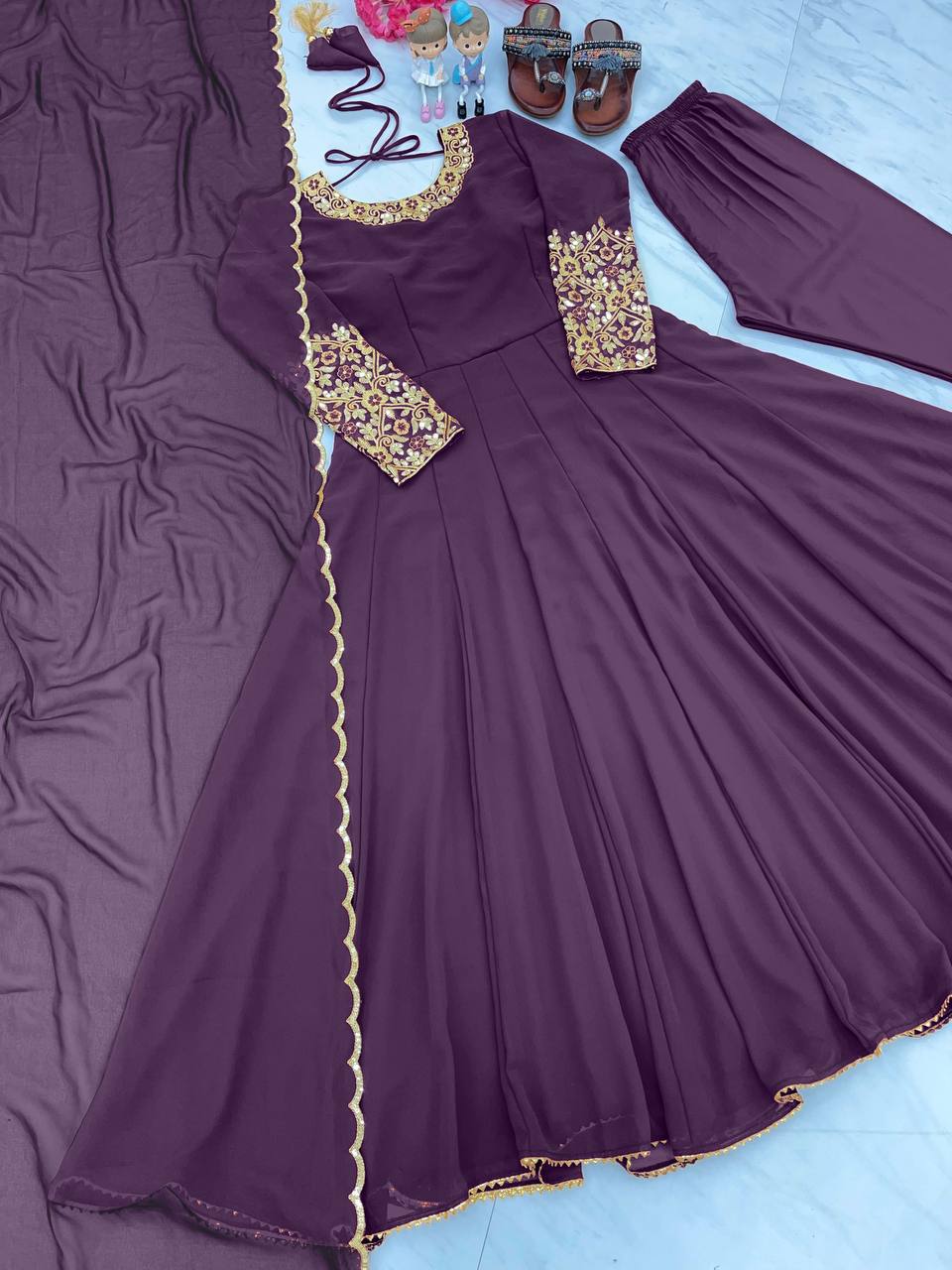 Wonderful Sleeve Work Purple Color Anarkali Suit