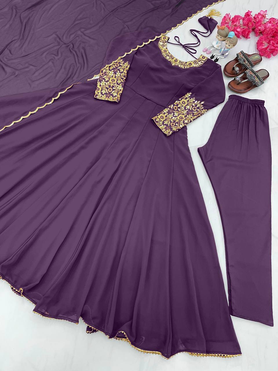 Wonderful Sleeve Work Purple Color Anarkali Suit
