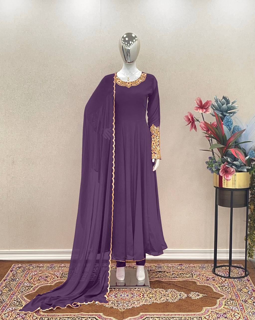 Wonderful Sleeve Work Purple Color Anarkali Suit