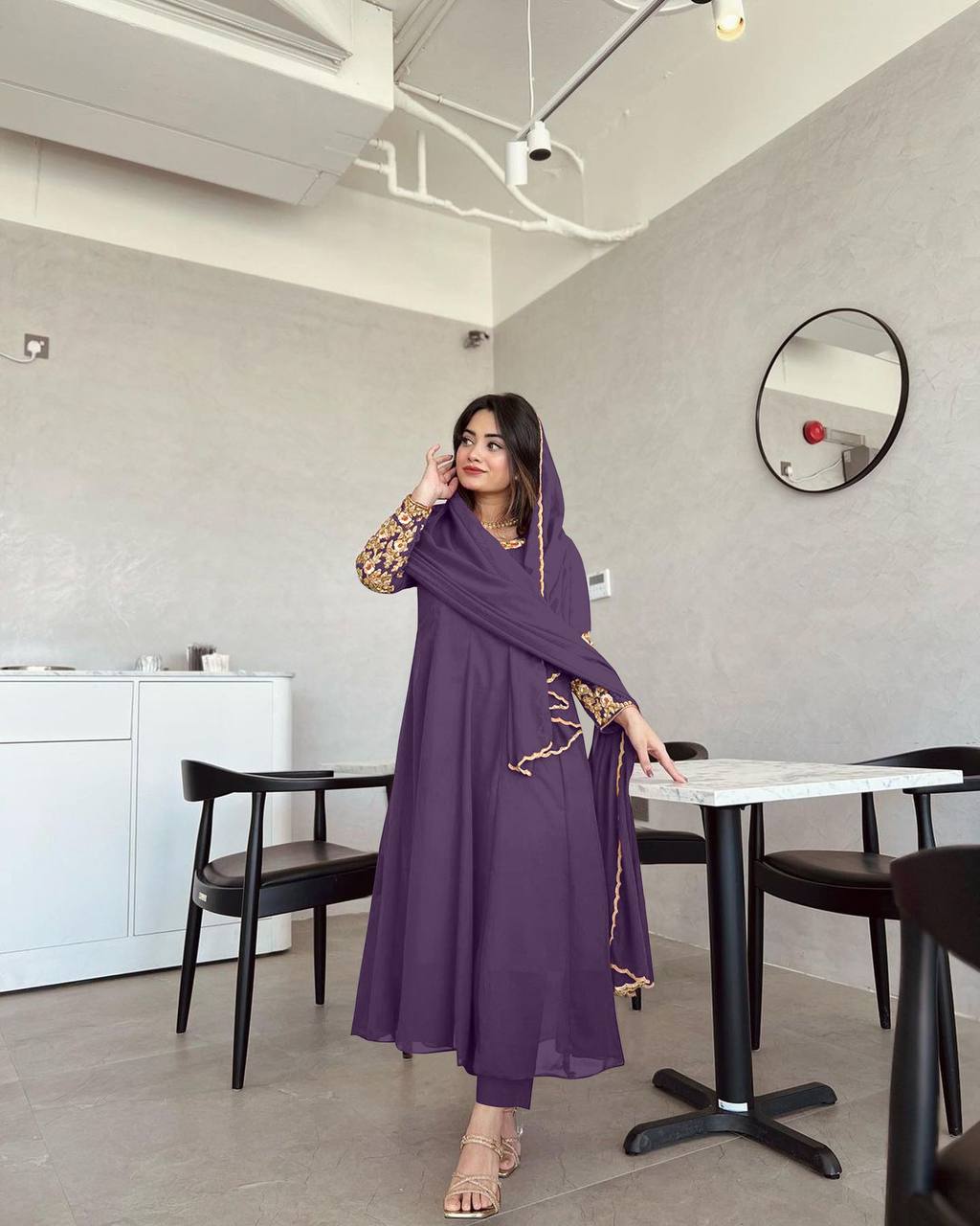 Wonderful Sleeve Work Purple Color Anarkali Suit