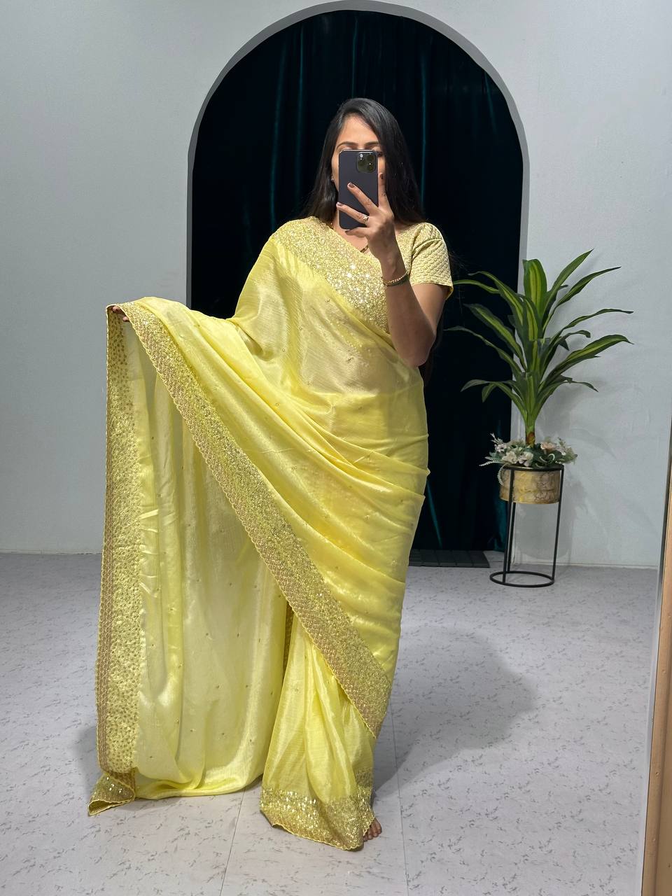 Haldi Function Wear Yellow Color Zari Work Saree