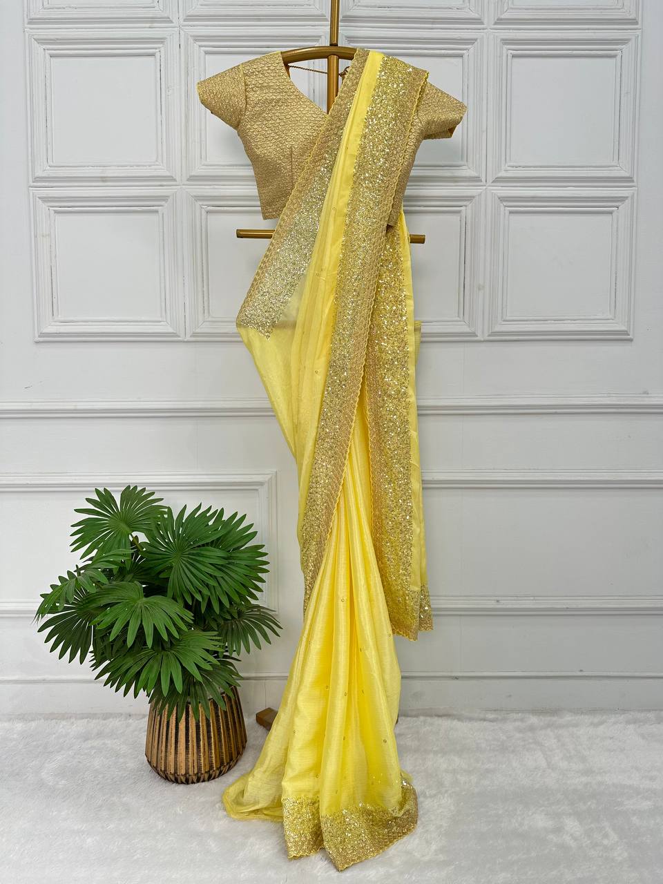 Haldi Function Wear Yellow Color Zari Work Saree