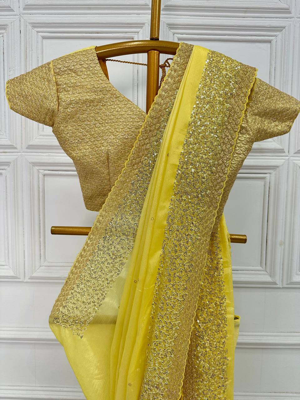 Haldi Function Wear Yellow Color Zari Work Saree