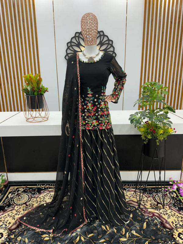 Fabulous Sequence Thread Work Black Color Palazzo Suit