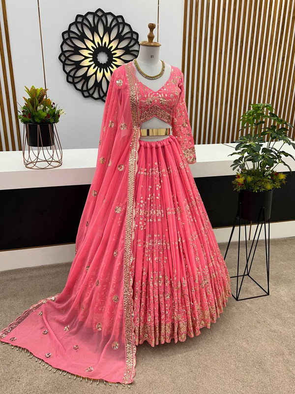 Admiring Heavy Embroidery Work Pink Lehenga Choli