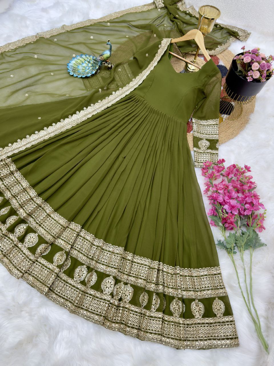 Mehendi Function Wear Embroidery Work Long Gown