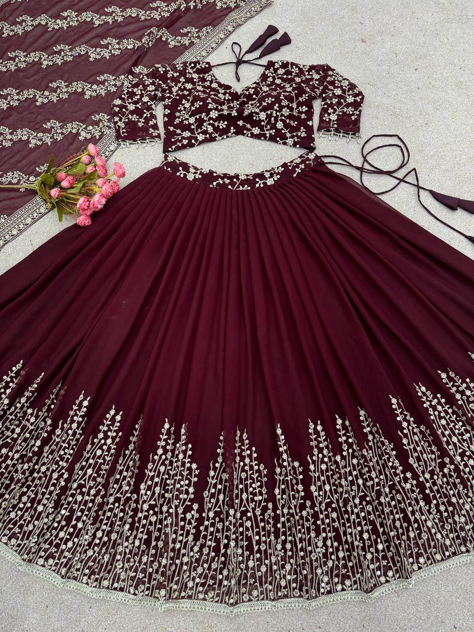 Engagement Wear Maroon Color Beautiful Lehenga Choli