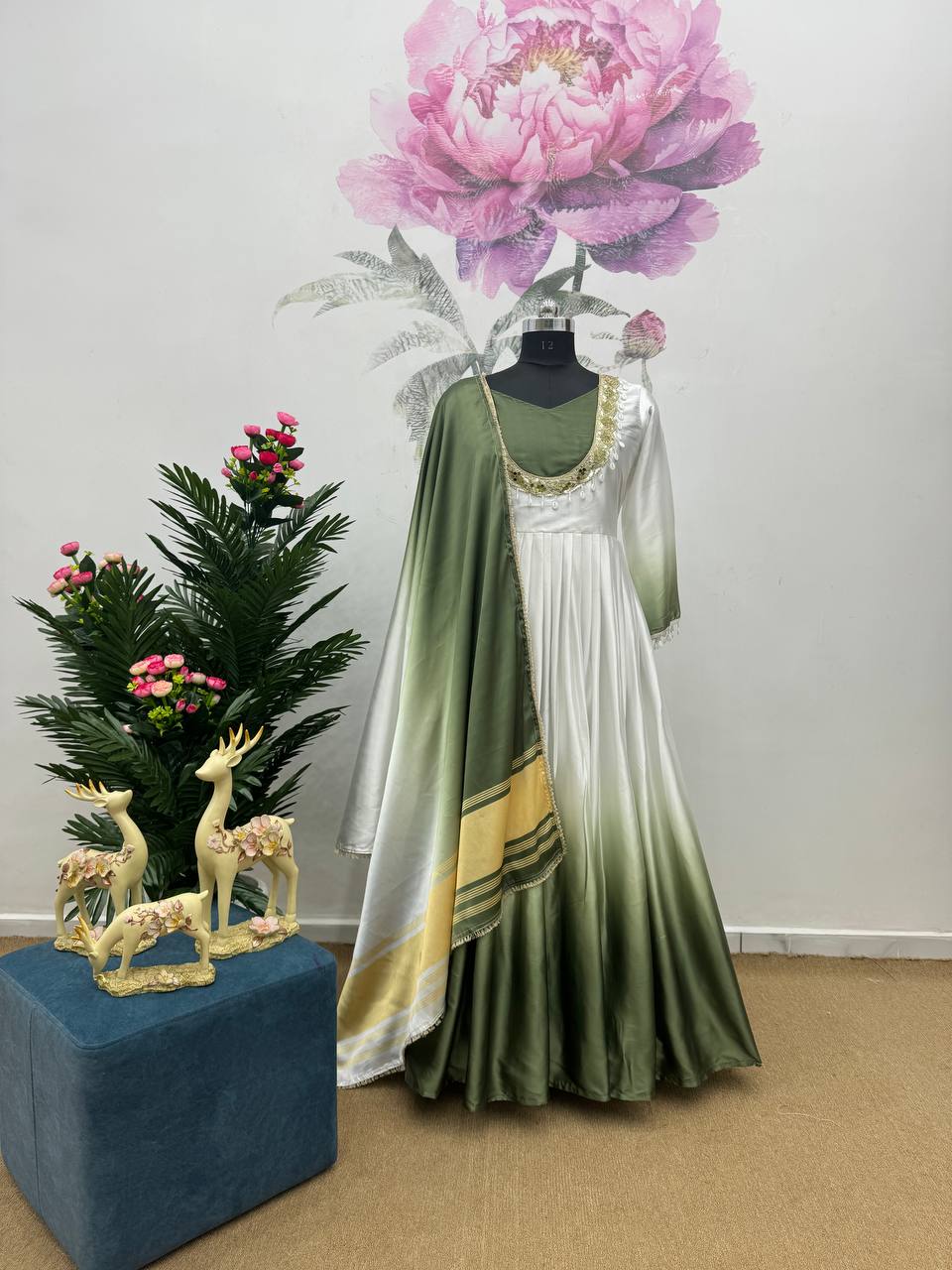slim fit dress slacks Embroidered Mehndi Dress in Dark Green Lehenga Choli Style – Nameera by  Farooq main image 0