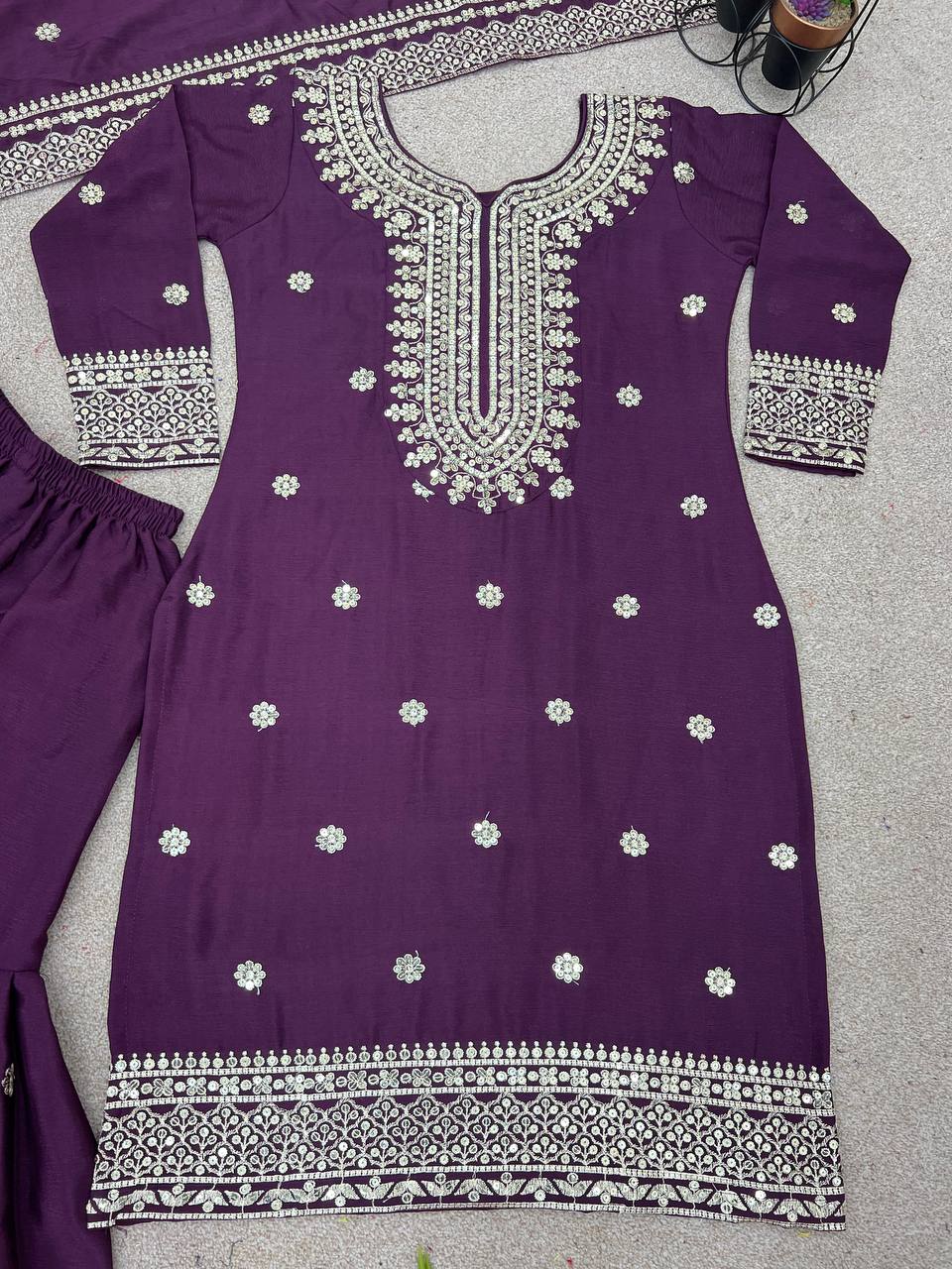 Exclusive Embroidery Work Purple Color Sharara Suit