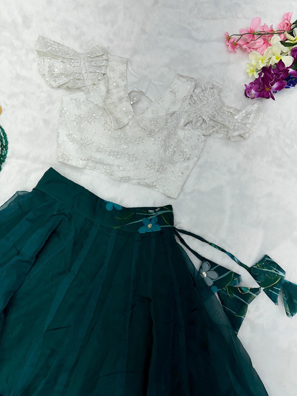 Fabulous Teal Blue Color Printed Lehenga Choli