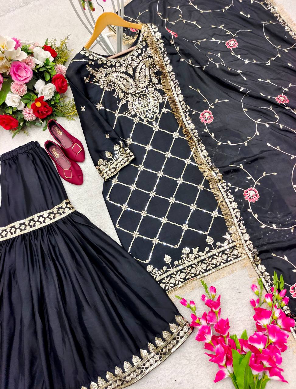 Luxuriant Sequence Work Black Color Sharara Suit