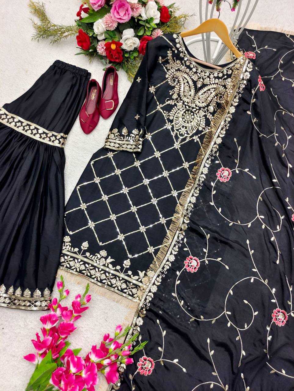 Luxuriant Sequence Work Black Color Sharara Suit