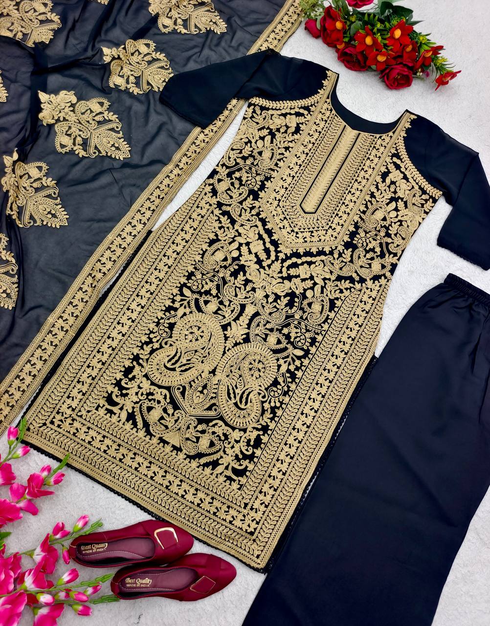 Heavy Full Embroidery Work Black Color Palazzo Suit