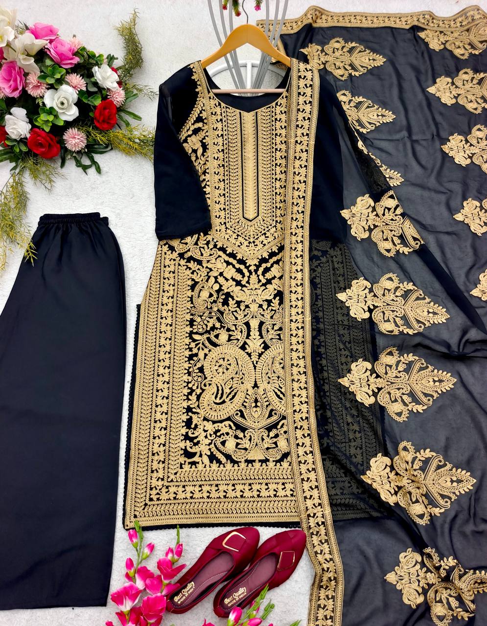 Heavy Full Embroidery Work Black Color Palazzo Suit