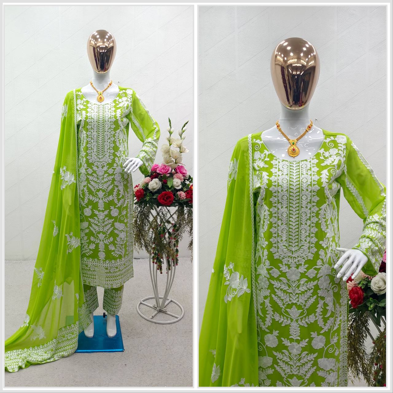 Alluring Green Color Thread Embroidery Work Salwar Suit