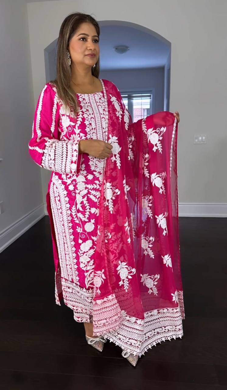 Alluring Pink Color Thread Embroidery Work Salwar Suit