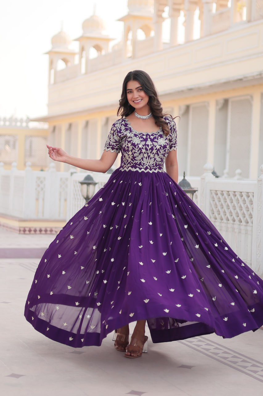 Captivating Embroidered Purple Color Gown – Vastra Shop