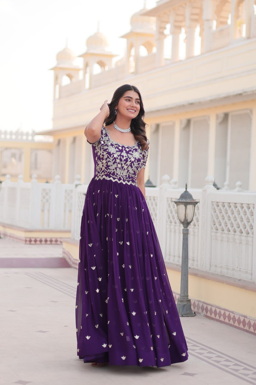 Captivating Embroidered Purple Color Gown – Vastra Shop