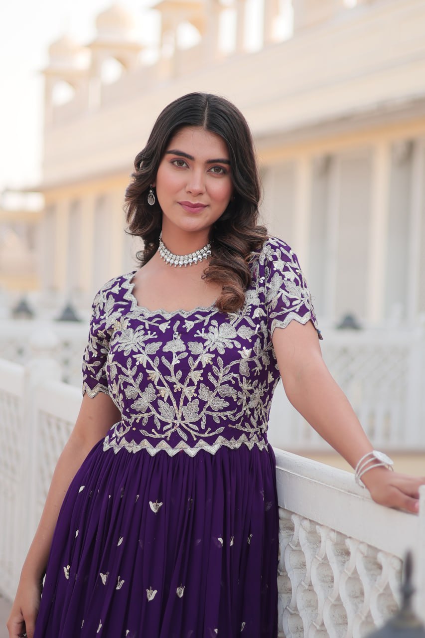 fitted lace wedding dress Captivating Embroidered Purple Color Gown – Vastra Shop