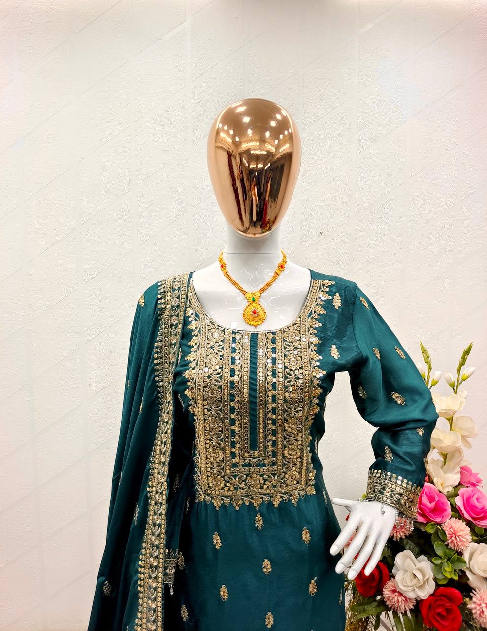 Elegant Teal Green Color Salwar Suit With Dupatta