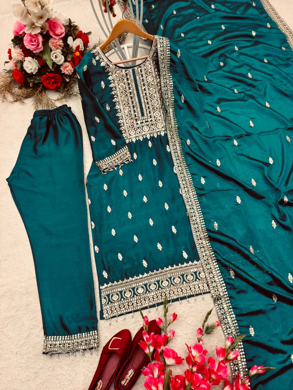 Elegant Teal Green Color Salwar Suit With Dupatta