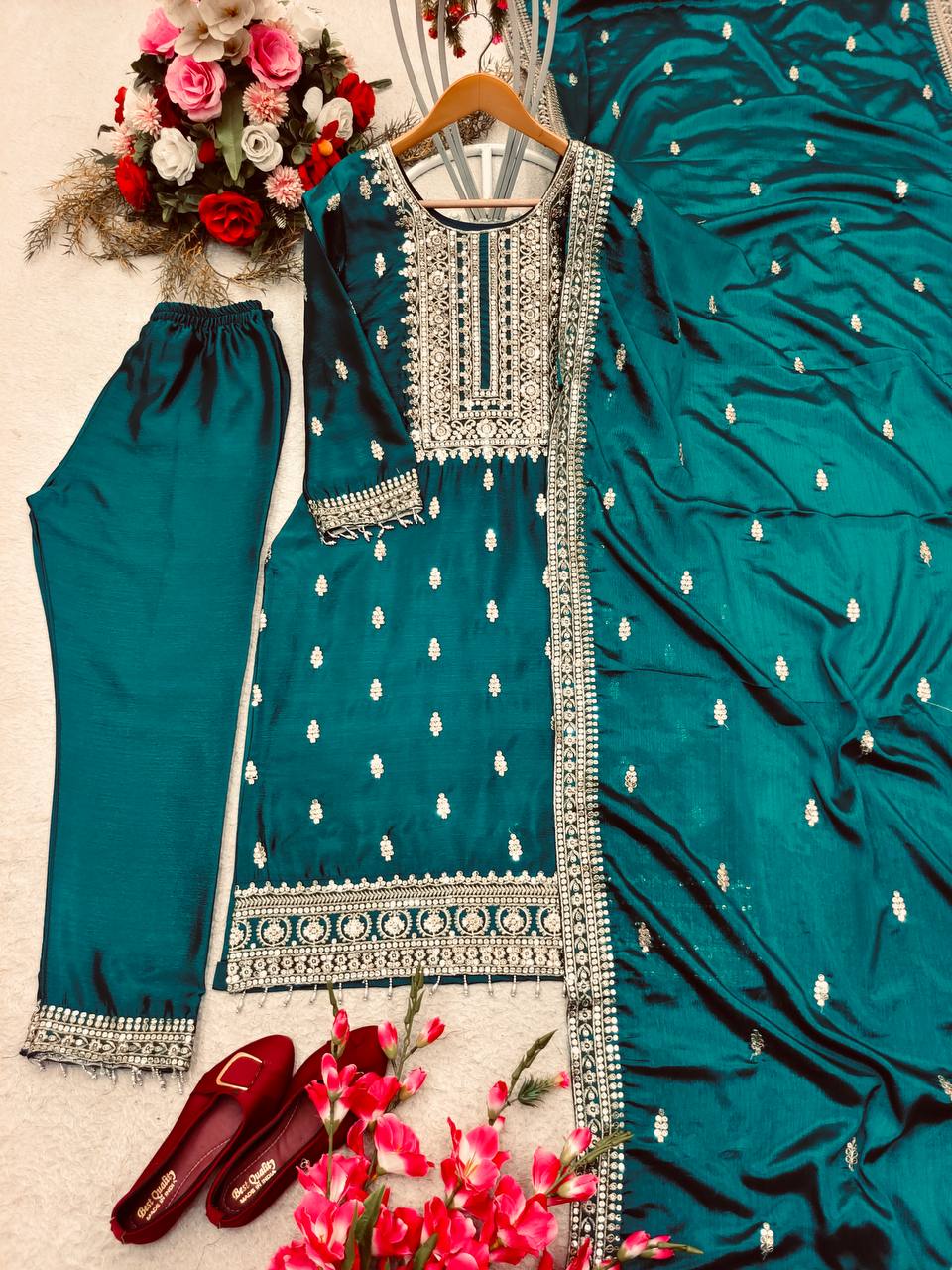 Elegant Teal Green Color Salwar Suit With Dupatta