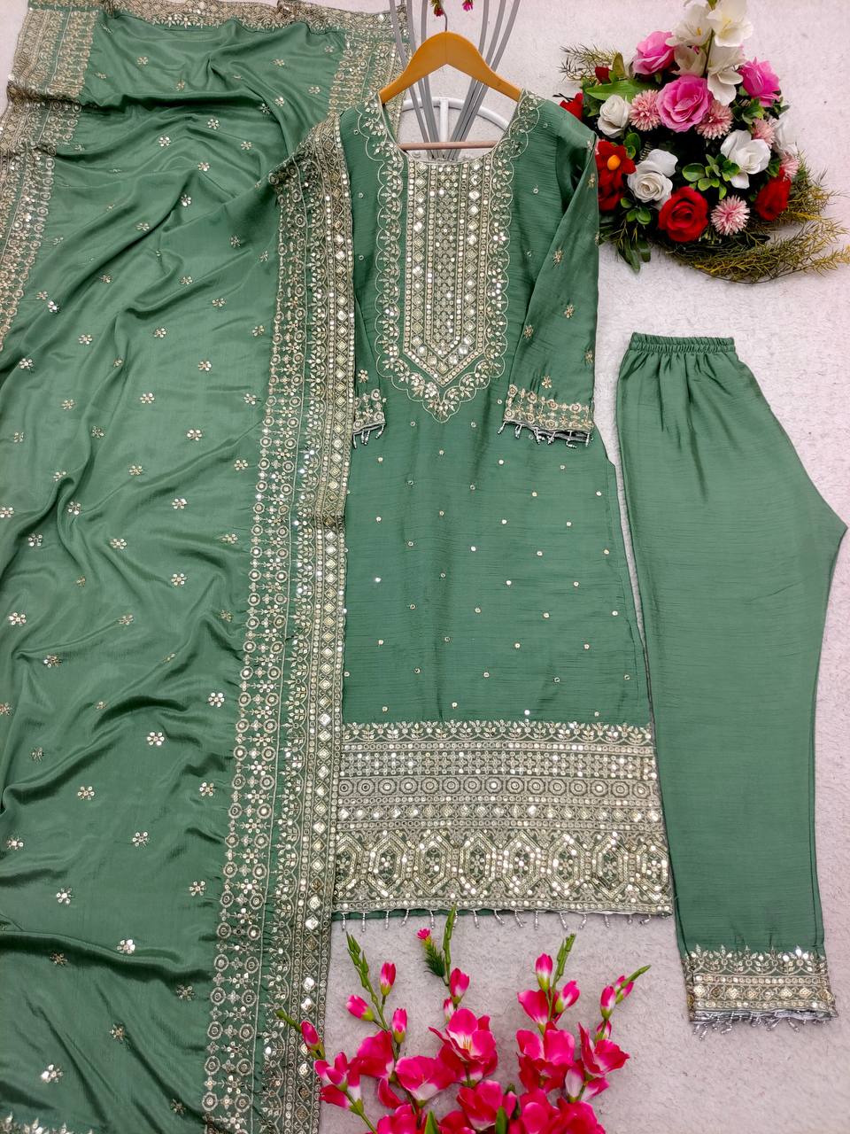 Good Looking Dark Pista Green Salwar Suit