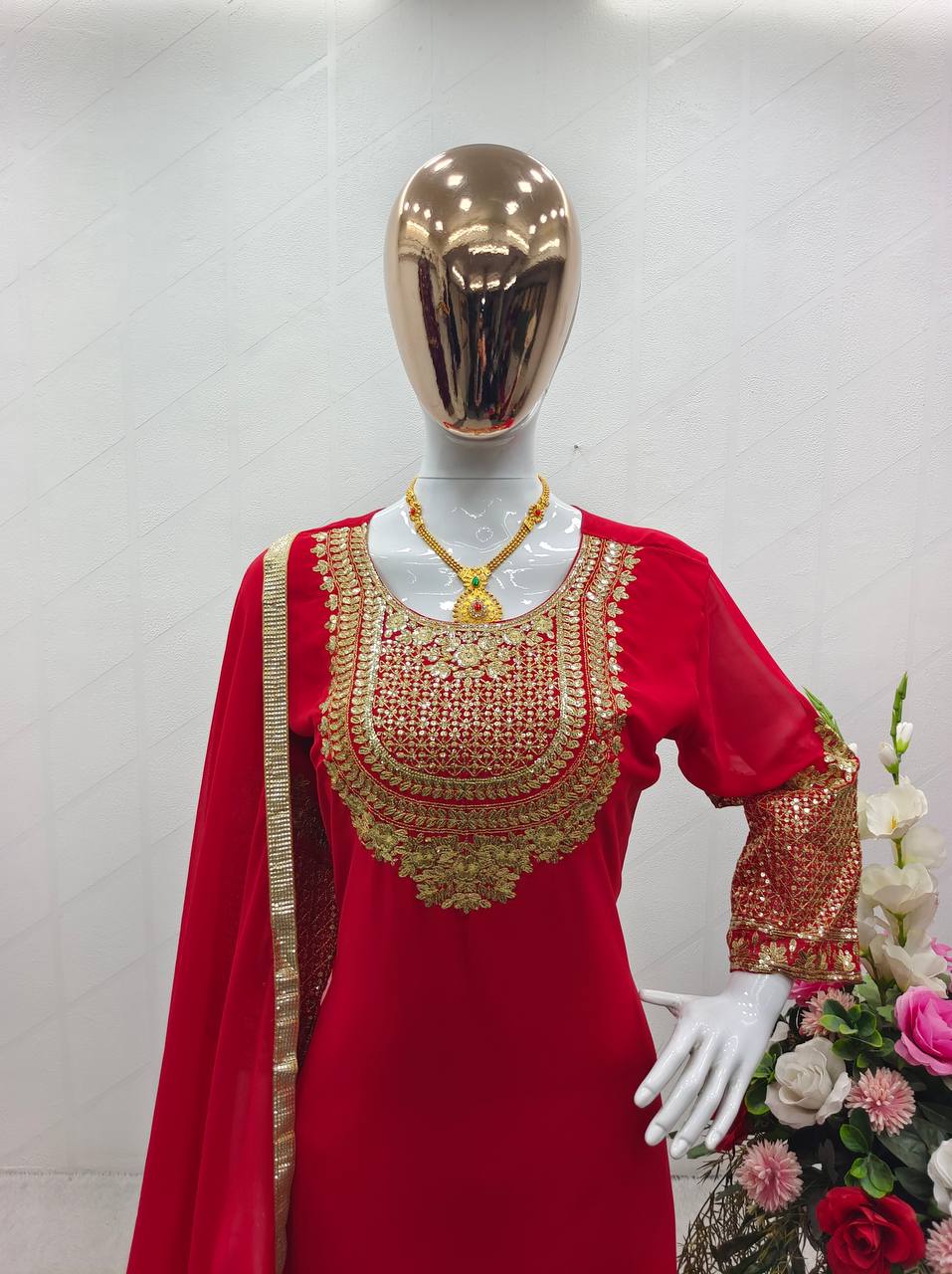 Imposing Red Color Embroidery Work Salwar Suit
