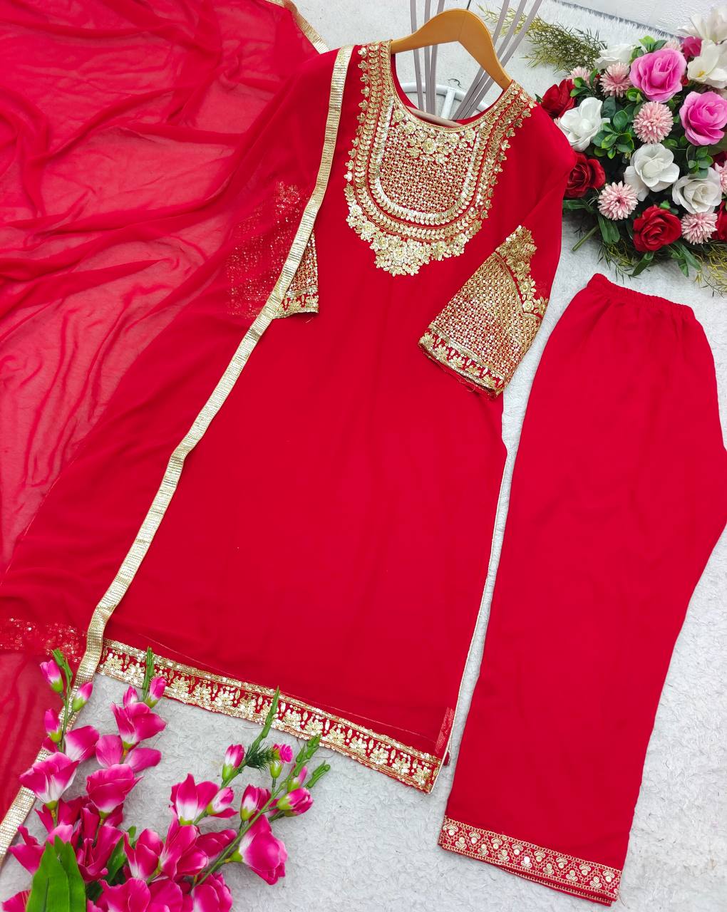 Imposing Red Color Embroidery Work Salwar Suit