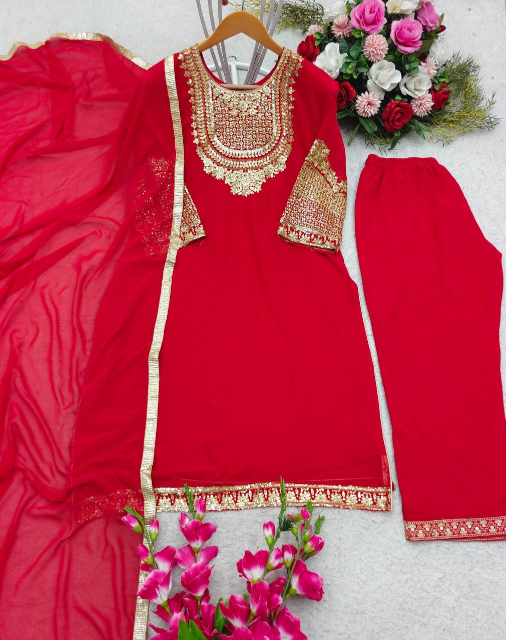 Imposing Red Color Embroidery Work Salwar Suit