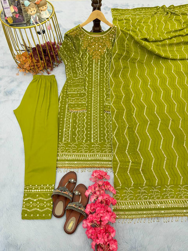 Opulent Parrot Green Color Sequence Work Salwar Suit