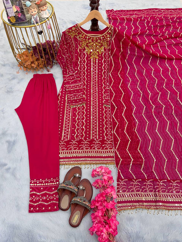 Opulent Pink Color Sequence Work Salwar Suit