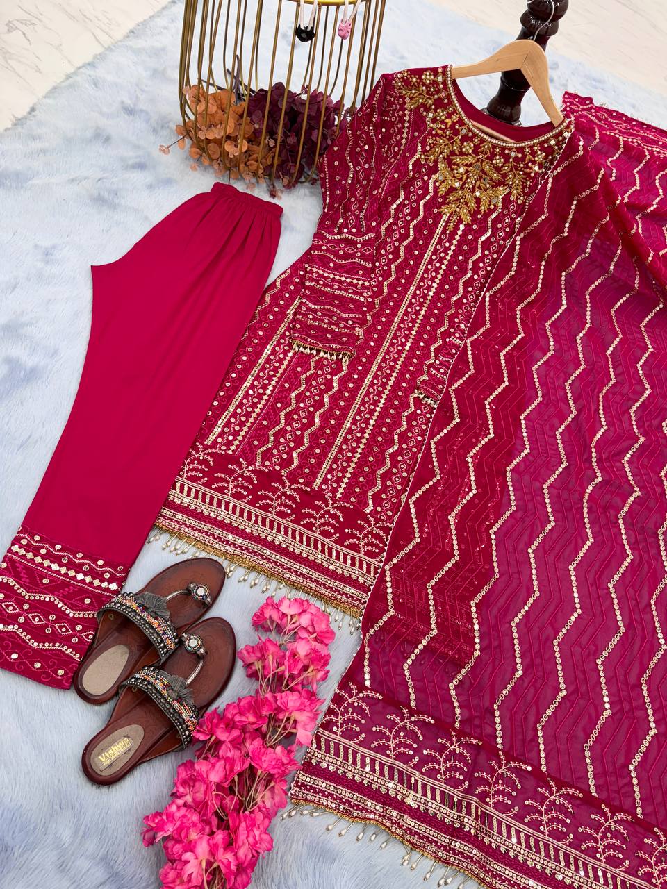 Opulent Pink Color Sequence Work Salwar Suit