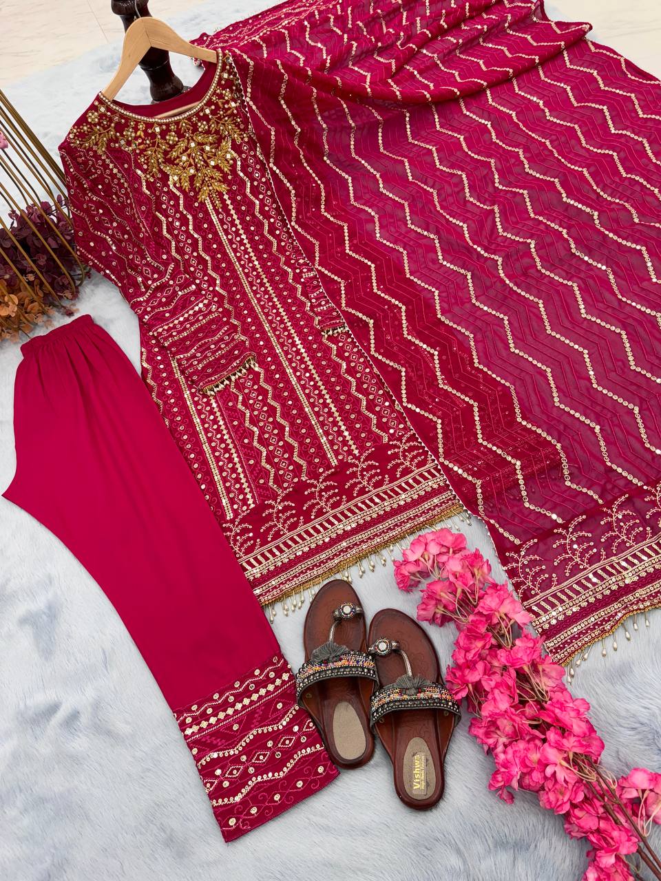 Opulent Pink Color Sequence Work Salwar Suit