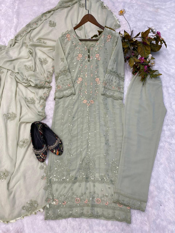 Gorgeous Thread Work Pista Green Color Salwar Suit