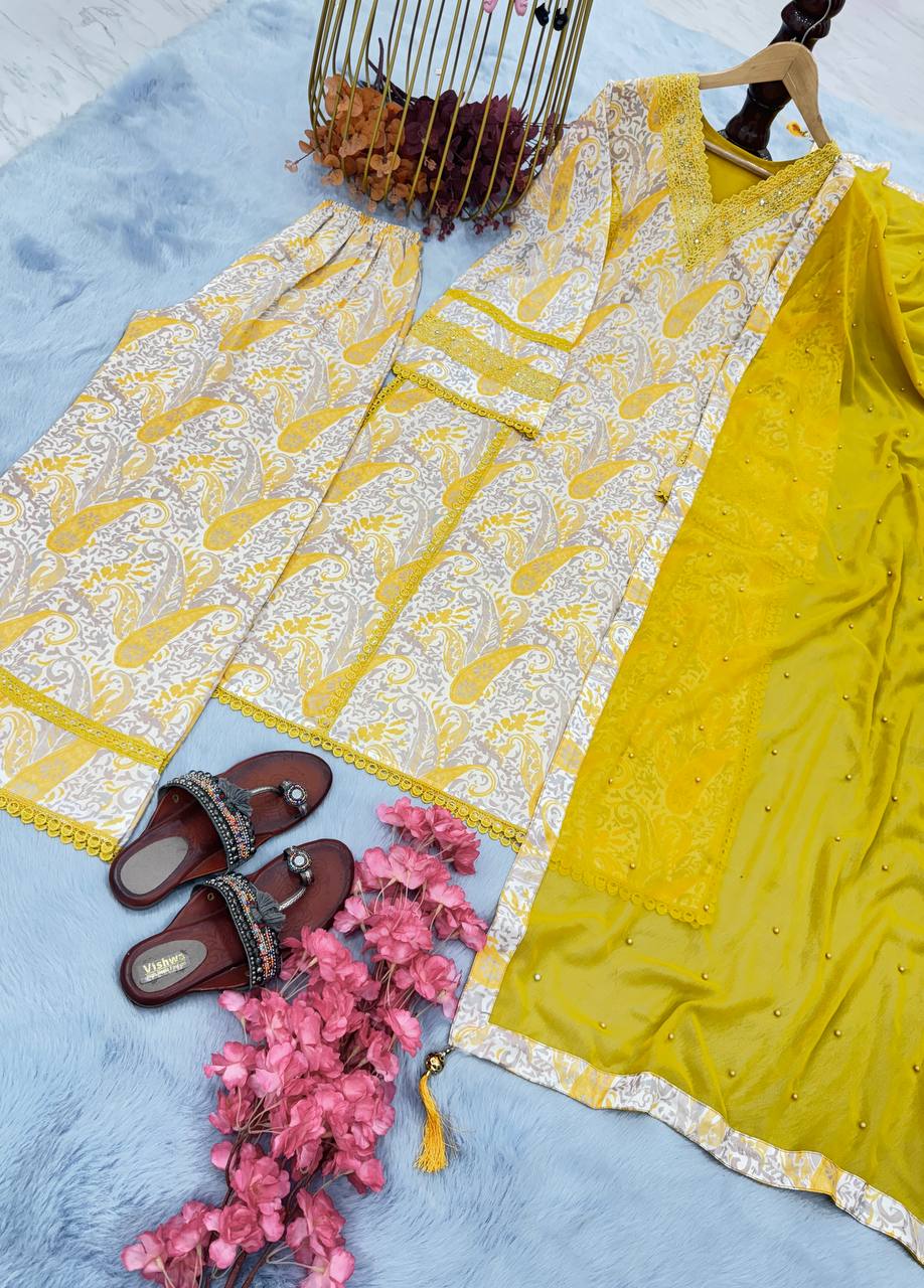 Exclusive Printed Yellow Color Palazzo Suit