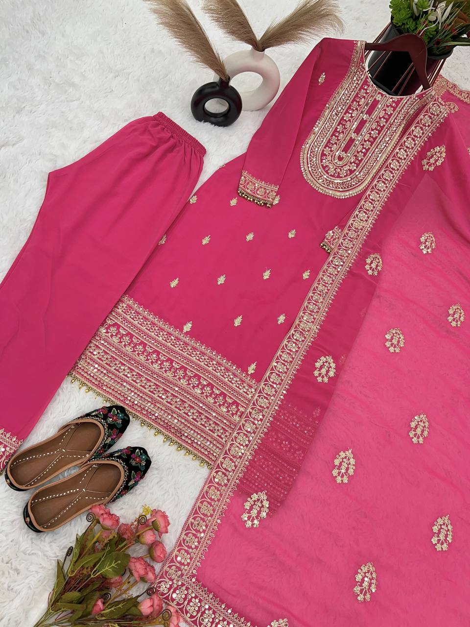 Admiring Pink Color Sequence Embroidery Work Palazzo Suit