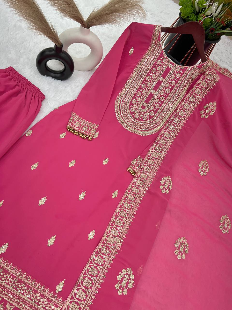 Admiring Pink Color Sequence Embroidery Work Palazzo Suit