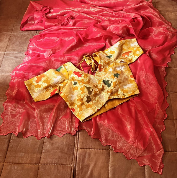 Captivating Cut Work Border Red Color Saree