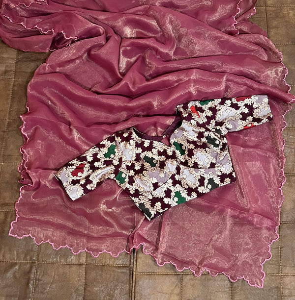 Captivating Cut Work Border Dusty Pink Color Saree