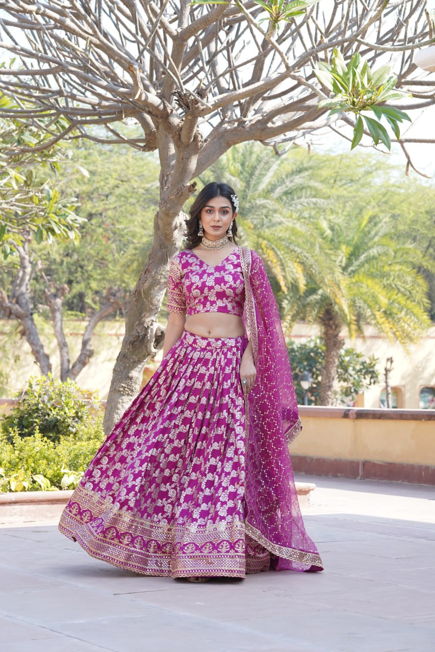 Flattering Pink Color Jacquard Embroidered Lehenga Choli