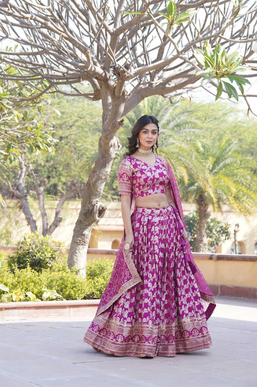 Flattering Pink Color Jacquard Embroidered Lehenga Choli