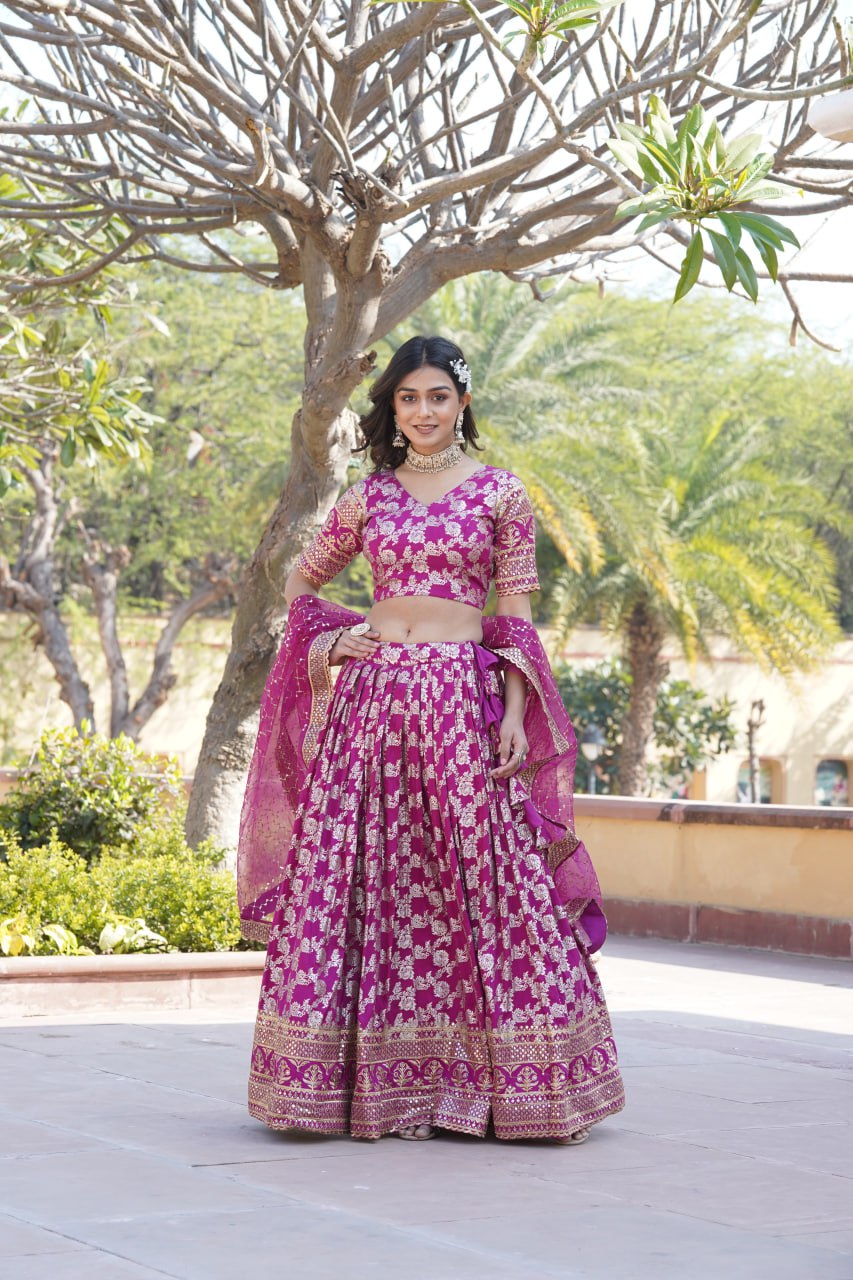 Flattering Pink Color Jacquard Embroidered Lehenga Choli