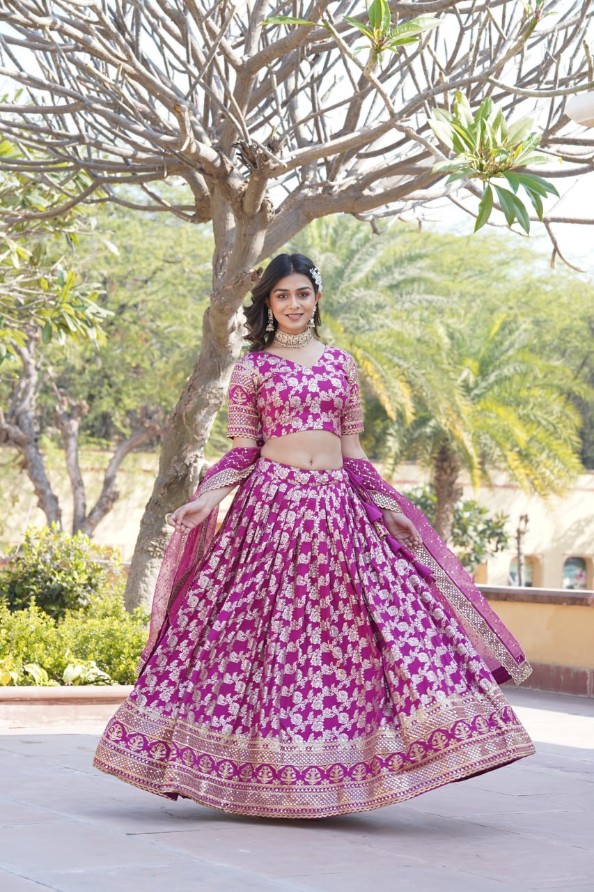 Flattering Pink Color Jacquard Embroidered Lehenga Choli